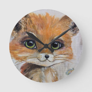 Mediano Bebé Fox Wall Clock, 8" Reloj Acrílico Redondo