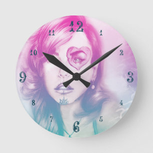 Mediano Chica de calavera azucarera, reloj redondo colorid