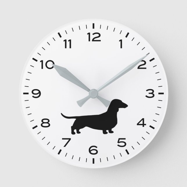 Mediano Dachshund Silhouette Wiener Perro Reloj redondo (Anverso)