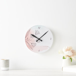 Mediano Decoración de reloj redondo floral de acuarela ros