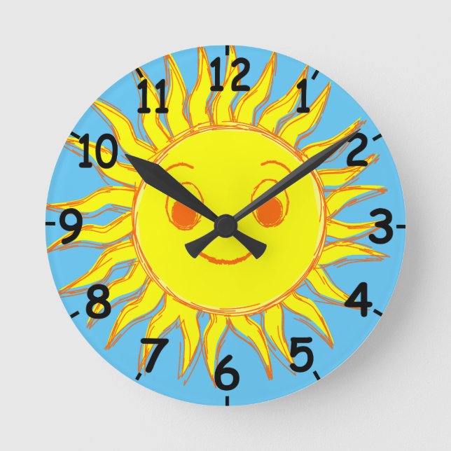 Mediano Dibujo Redondo de Reloj con Cara de Sol Feliz (Anverso)