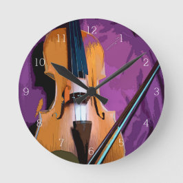 Mediano Elegante violín en seda morada, reloj redondo
