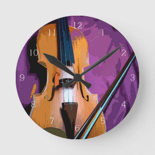 Mediano Elegante violín en seda morada, reloj redondo