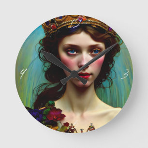 Mediano Fantasía floral Princesa reloj redondo