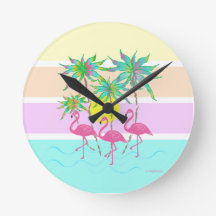 Flamencos rosas con palmeras, reloj redondo Guay