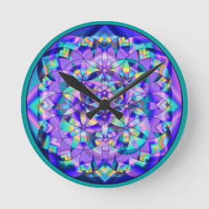 Mediano Flor de vida azul~reloj Reloj redondo