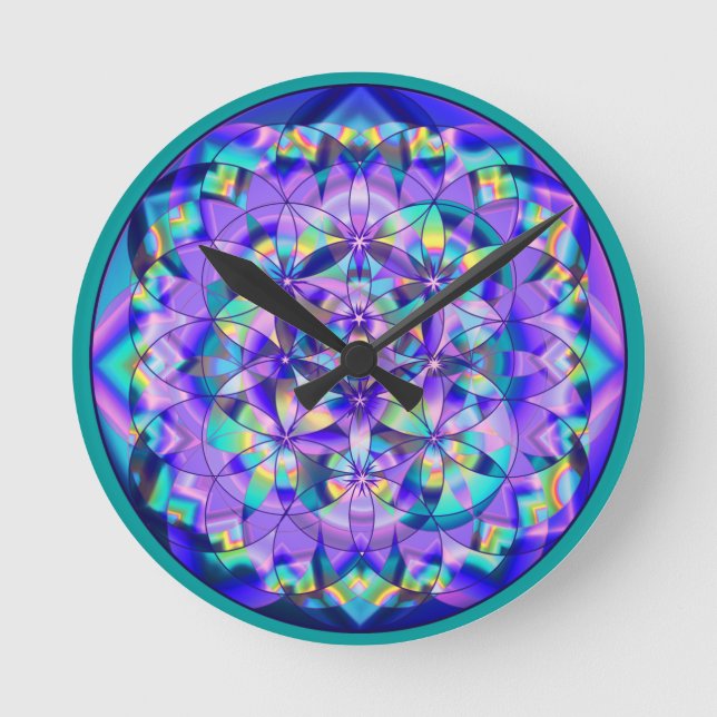 Mediano Flor de vida azul~reloj Reloj redondo (Anverso)