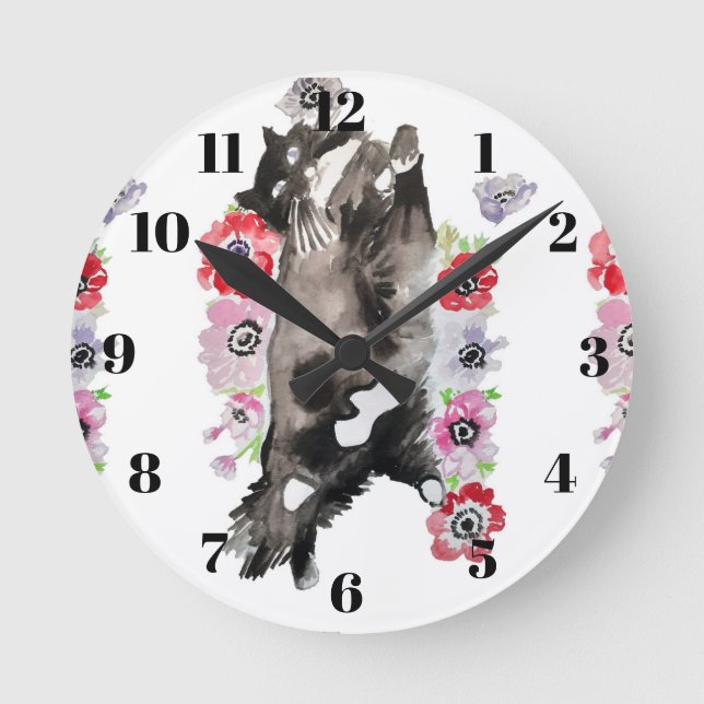 Mediano Gato esmoquin gatos arte animal reloj redondo rosa (Anverso)