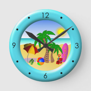 Mediano Mar de Sun de la playa y reloj redondo azul medio
