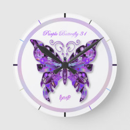 Mediano Morado mariposa 31 Reloj redondo