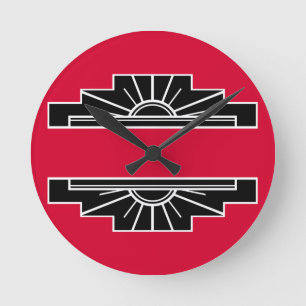 Mediano Moto Art Deco en B&W y reloj redondo rojo