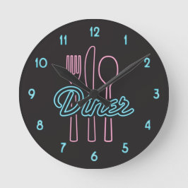 Mediano Neon Diner Pink, reloj redondo de plata azul de lo