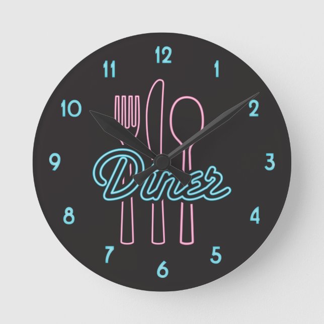 Mediano Neon Diner Pink, reloj redondo de plata azul de lo (Anverso)