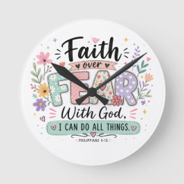 Mediano Religión sobre Miedo Filipenses 4:13 Reloj Redondo