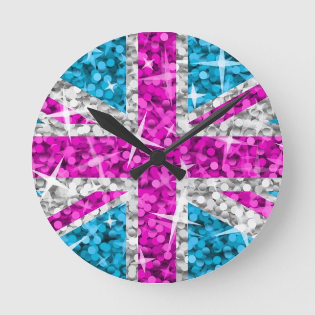 Mediano Reloj BRITÁNICO rosado del Glitz redondo (Anverso)