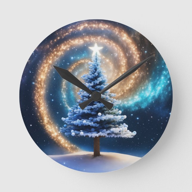 Mediano Reloj de pared, marco de madera natural redondo de (Anverso)