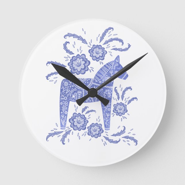 Mediano Reloj redondo azul y blanco de Dala sueca (Anverso)