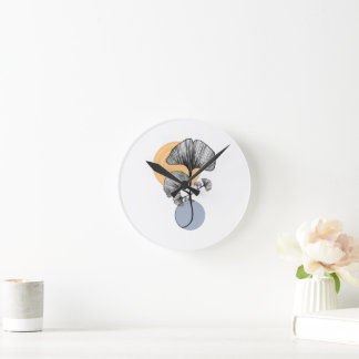 Mediano Reloj redondo botánico de hoja de ginkgo moderno