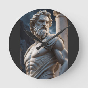 Mediano Reloj redondo con estatua de Zeus dios griego