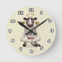 Reloj redondo de ángel de vaca sagrada
