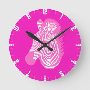 Mediano Reloj redondo de cebra rosa