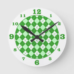 Mediano Reloj redondo de cuadros argyle verde