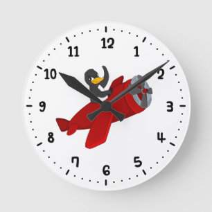 Mediano Reloj redondo de dibujos animados de pingüino vola