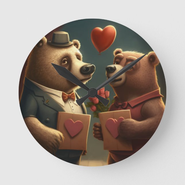 Mediano Reloj redondo de dibujos animados del oso del día  (Anverso)