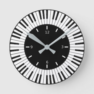 Mediano Reloj redondo de diseño de claves de piano