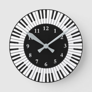 Mediano Reloj redondo de diseño de claves de piano