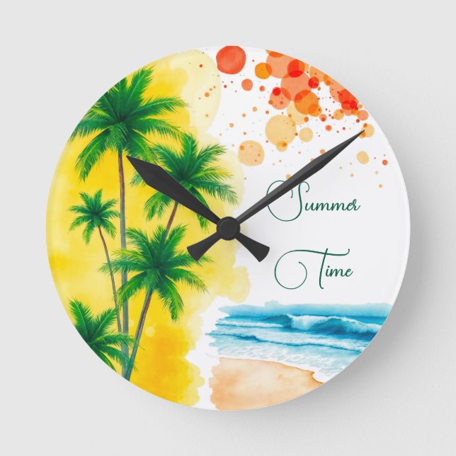 Mediano Reloj redondo de diseño de playa “Verano” (Anverso)