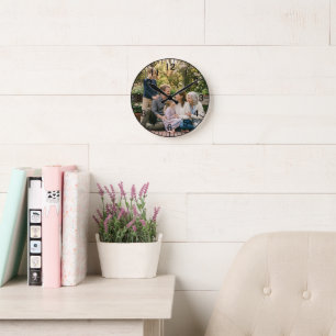 Mediano Reloj Redondo de Fotos Personalizado de Familia El