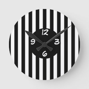 Mediano Reloj redondo de franjas en blanco y negro