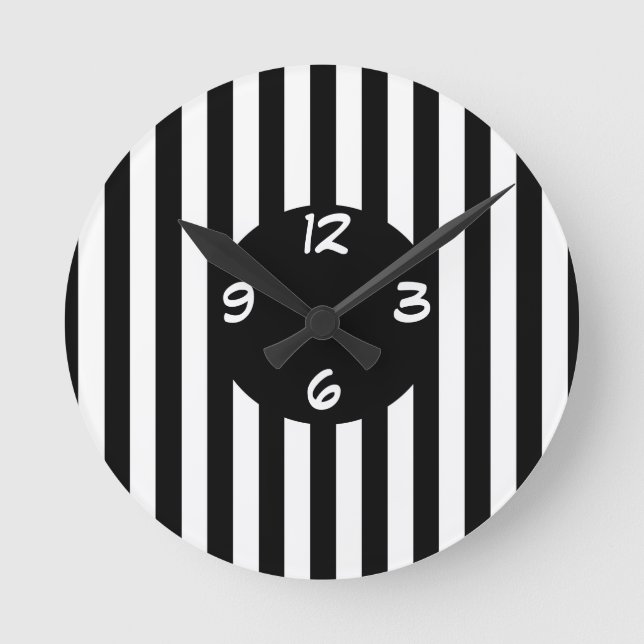 Mediano Reloj redondo de franjas en blanco y negro (Anverso)