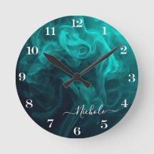 Reloj redondo de humo teal personalizado