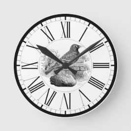 Mediano Reloj redondo de ilustración de estornino británic