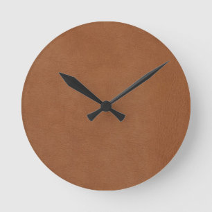 Mediano Reloj redondo de impresión digital de cuero marrón
