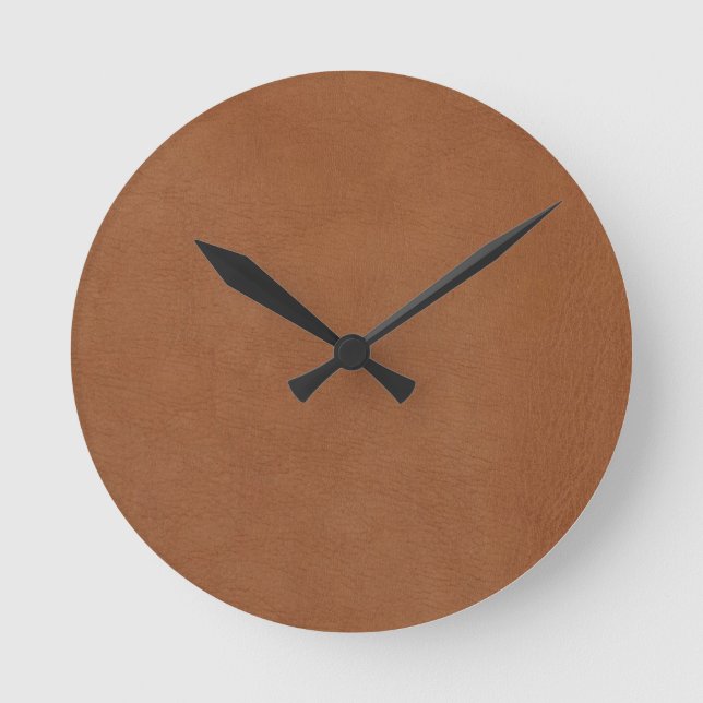 Mediano Reloj redondo de impresión digital de cuero marrón (Anverso)