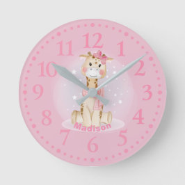 Mediano Reloj redondo de jirafa rosa lindo para niñas