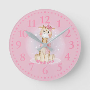 Mediano Reloj redondo de jirafa rosa lindo para niñas