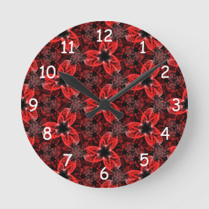 Mediano Reloj redondo de la exposición floral roja y negra