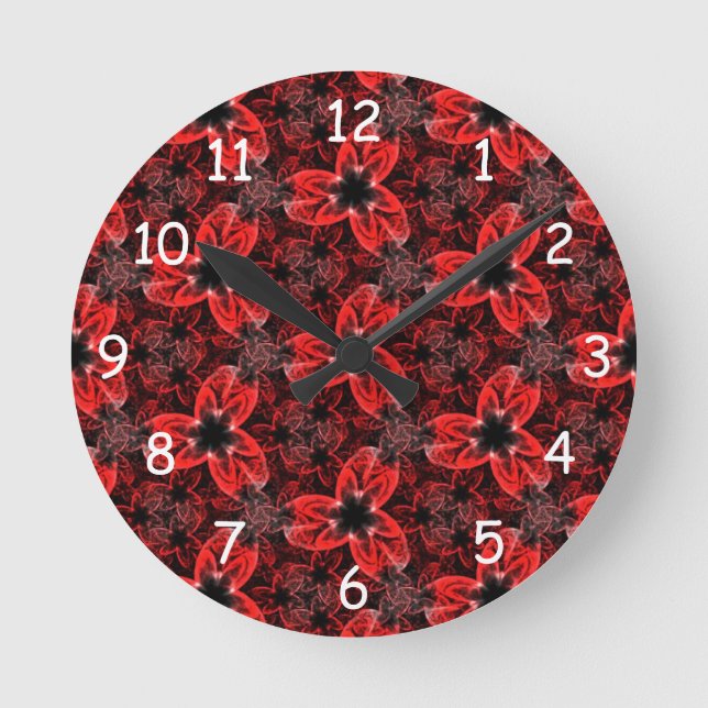 Mediano Reloj redondo de la exposición floral roja y negra (Anverso)
