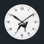 Mediano Reloj redondo de la raza del perro griego italiano<br><div class="desc">Un divertido reloj de pared de Greyhound italiano para la casa o la oficina. Hace un regalo original para los amantes de Iggy. Echa un vistazo al Doodle World de Jenn para ver más relojes decorativos y decoración de casa con temática de raza de perro.</div>