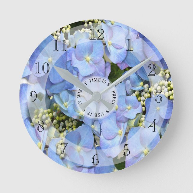 Mediano Reloj redondo de laca azul delgada Hydrangea (Anverso)