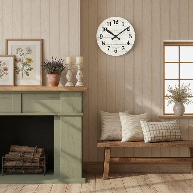 Mediano Reloj redondo de madera blanca simple (Subido por el creador)