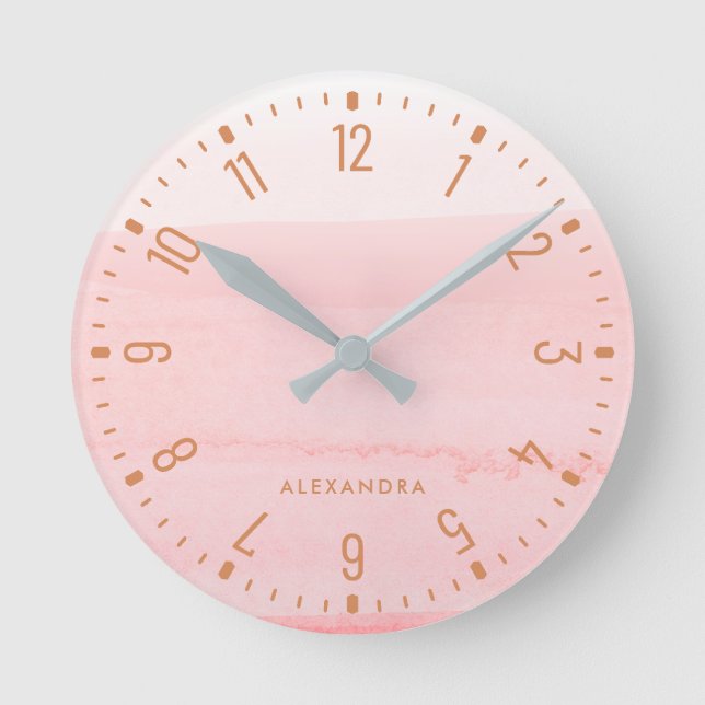 Mediano Reloj redondo de mármol de moda Glam Faux Rosa (Anverso)