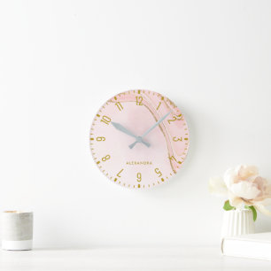 Mediano Reloj redondo de mármol de moda Glam Faux Rosa