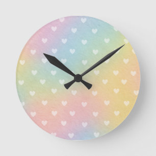 Mediano Reloj redondo de patrón de corazón de Ombre Pastel
