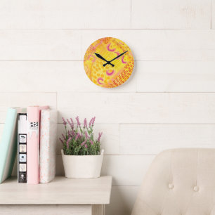 Mediano Reloj redondo de pintura abstracta de coral amaril