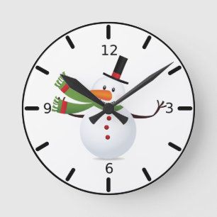 Mediano Reloj redondo de Snowman con la nariz de garrapata